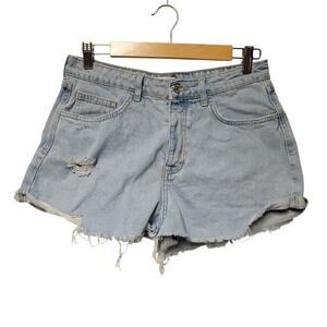 Cut Off Denim Shorts Button Fly High Rise Light Wash Festival 70s Retro Size 29